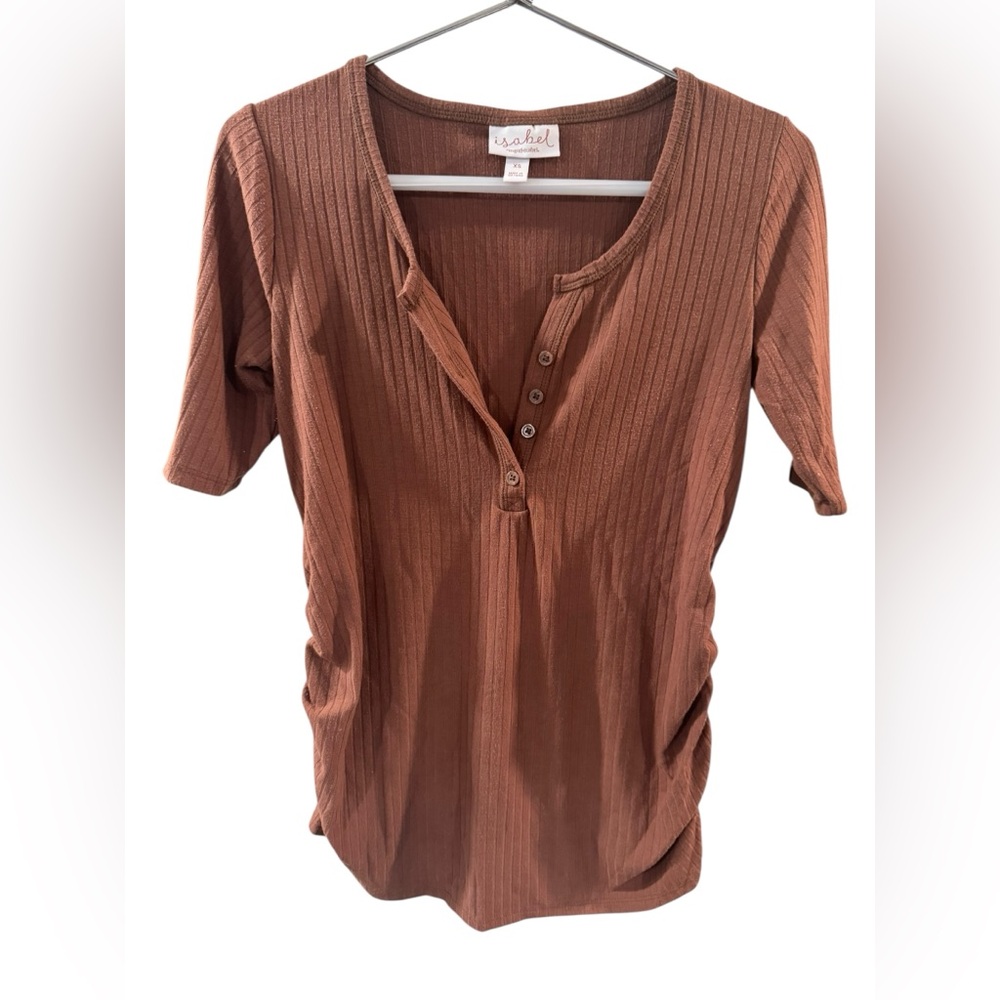 Isabel Maternity by Ingrid &‎ Isabel Ribbed Henley Top in Rust Brown